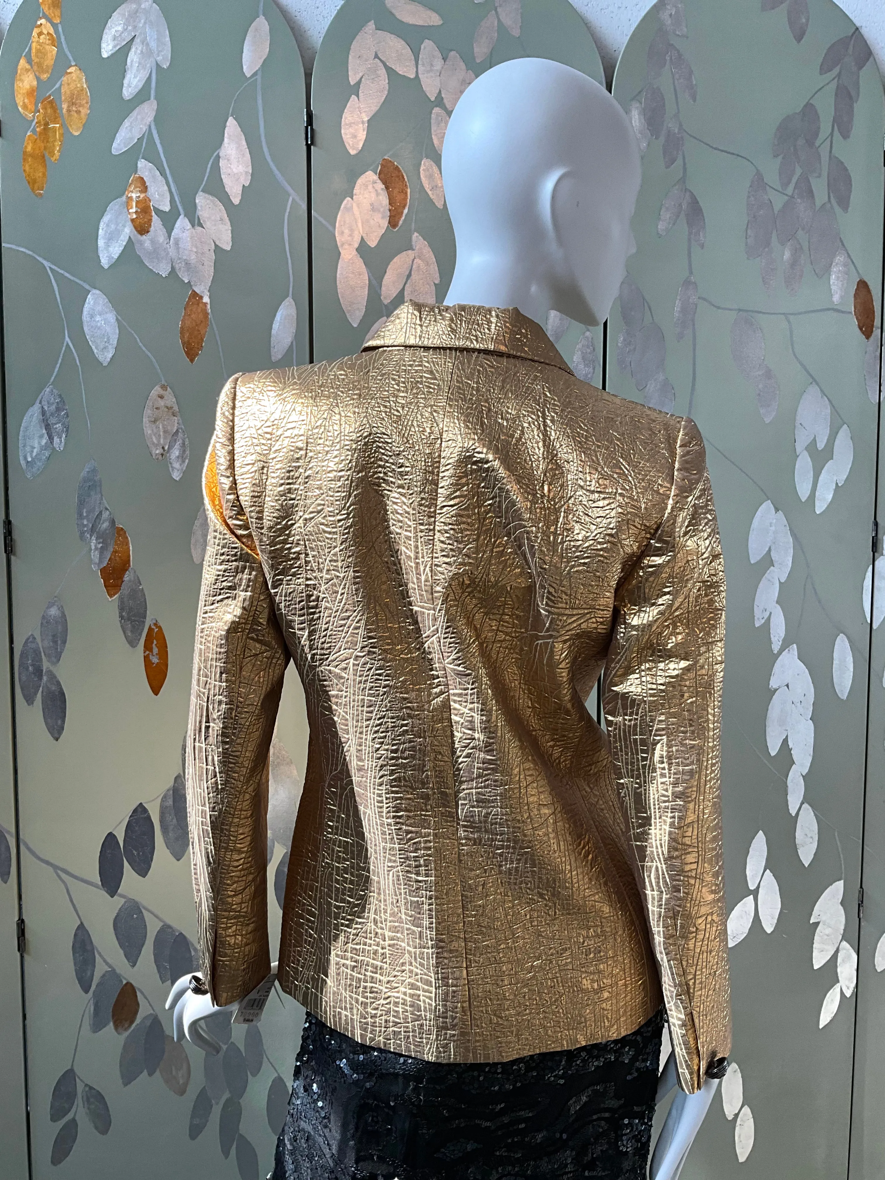 Vintage Deadstock 1980s Yves Saint Laurent Variation Gold Textured Blazer, Small