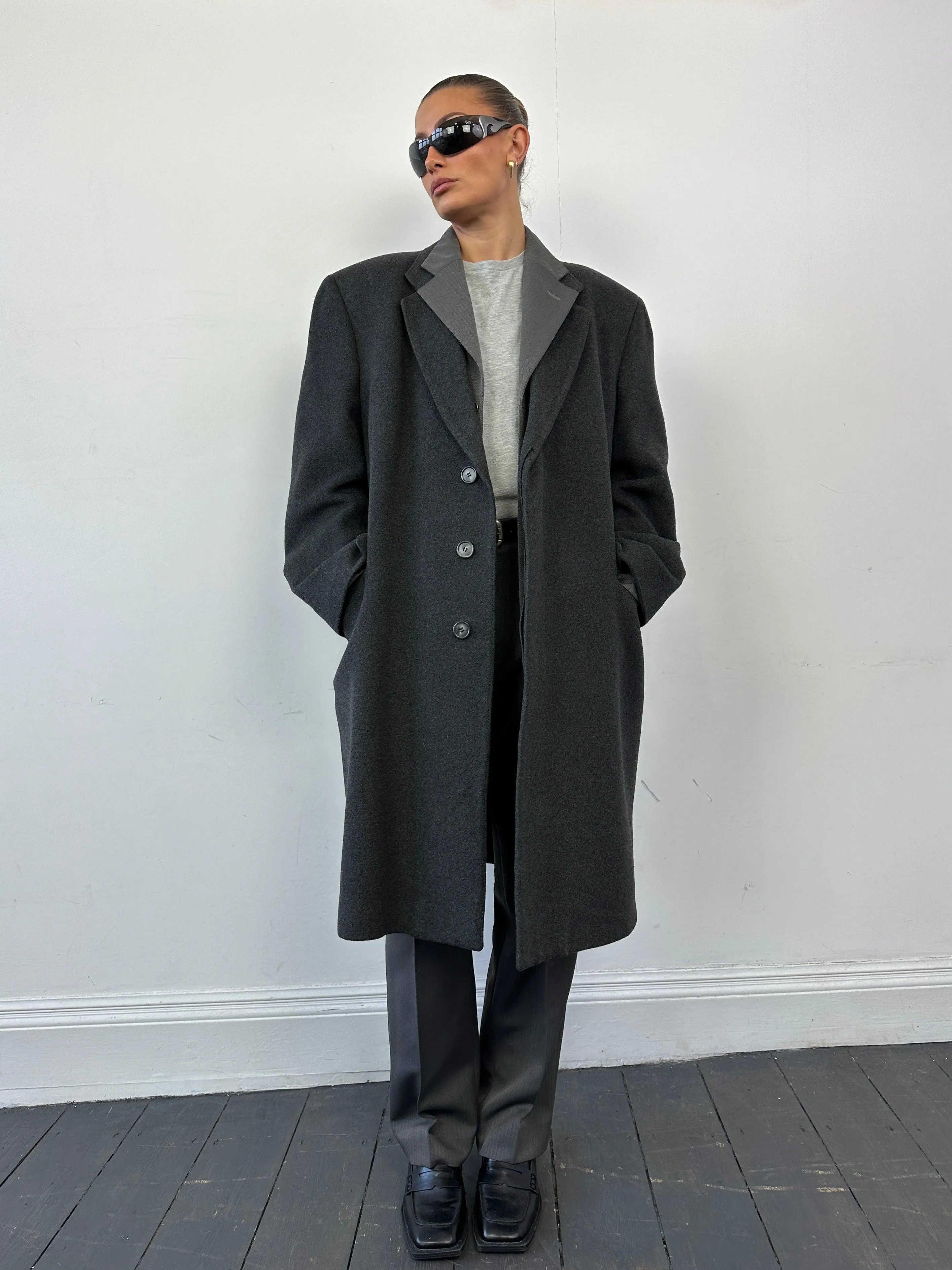 Vintage Pure Cashmere Concealed Placket Single Breasted Coat - XL