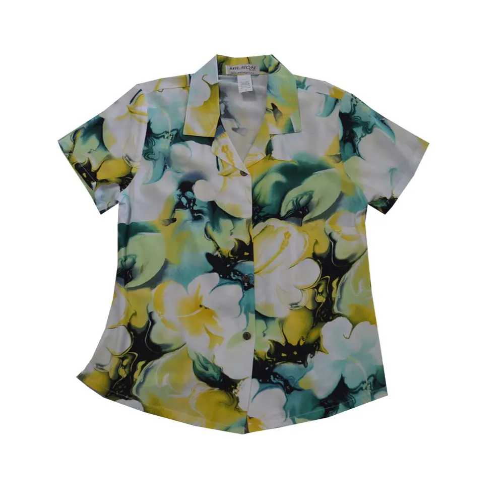 Watercolor Hibiscus Women's Aloha Rayon Blouses