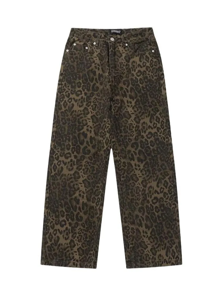 Wenkouban Y2k leopard baggy boyfriend jeans