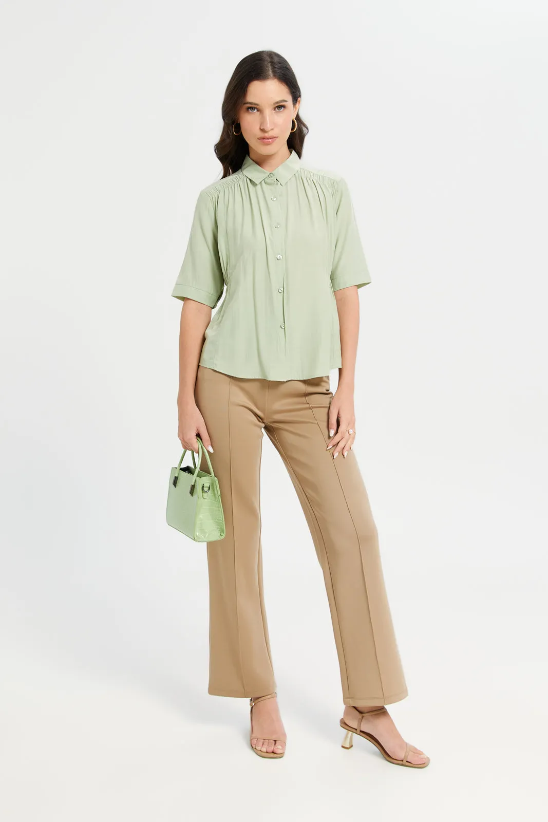 Women Mint Waist Pleated Detailed Shirt