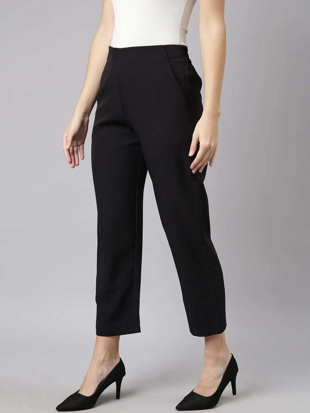 Women Solid Black Formal Trousers