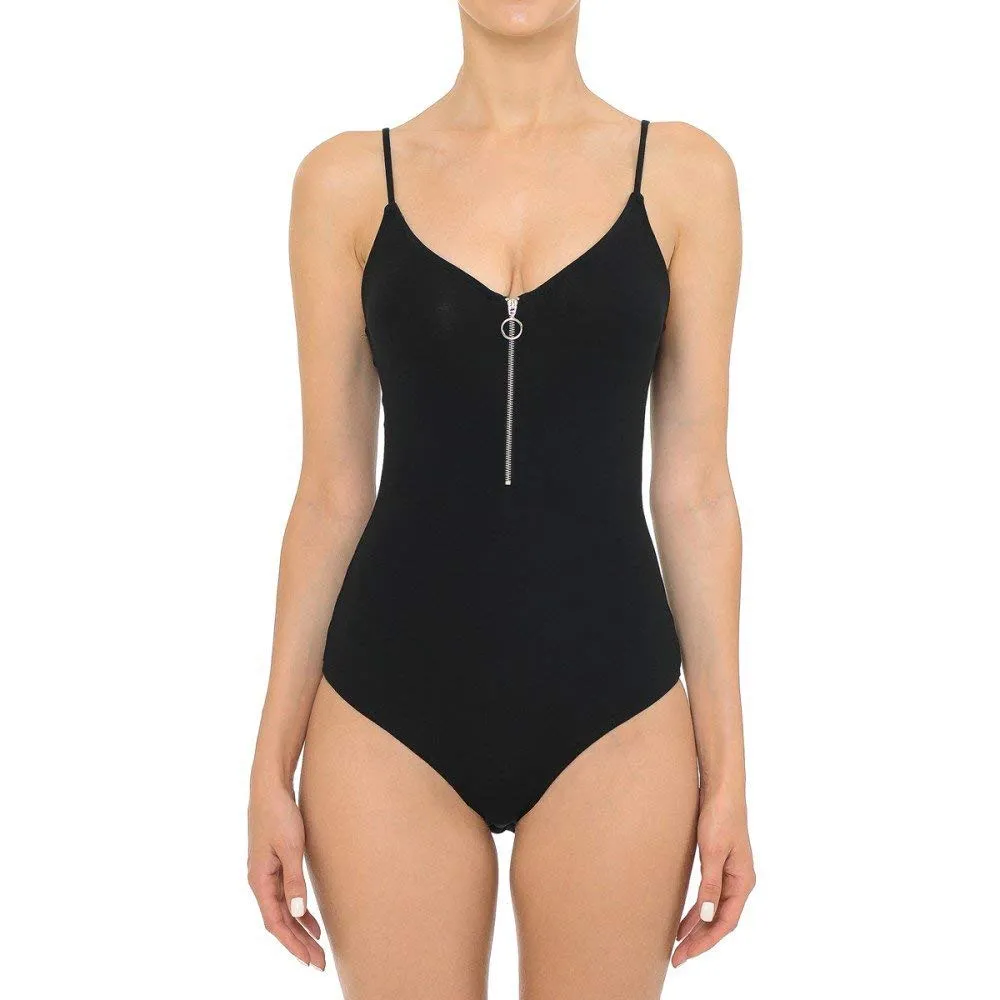 Women's  O-Ring Zip Up Cami  Spaghetti Strap Bodysuit