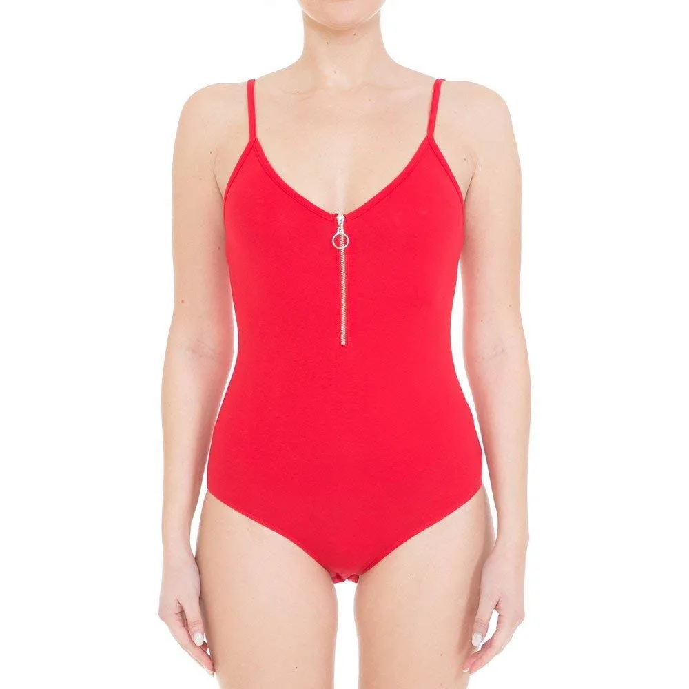 Women's  O-Ring Zip Up Cami  Spaghetti Strap Bodysuit