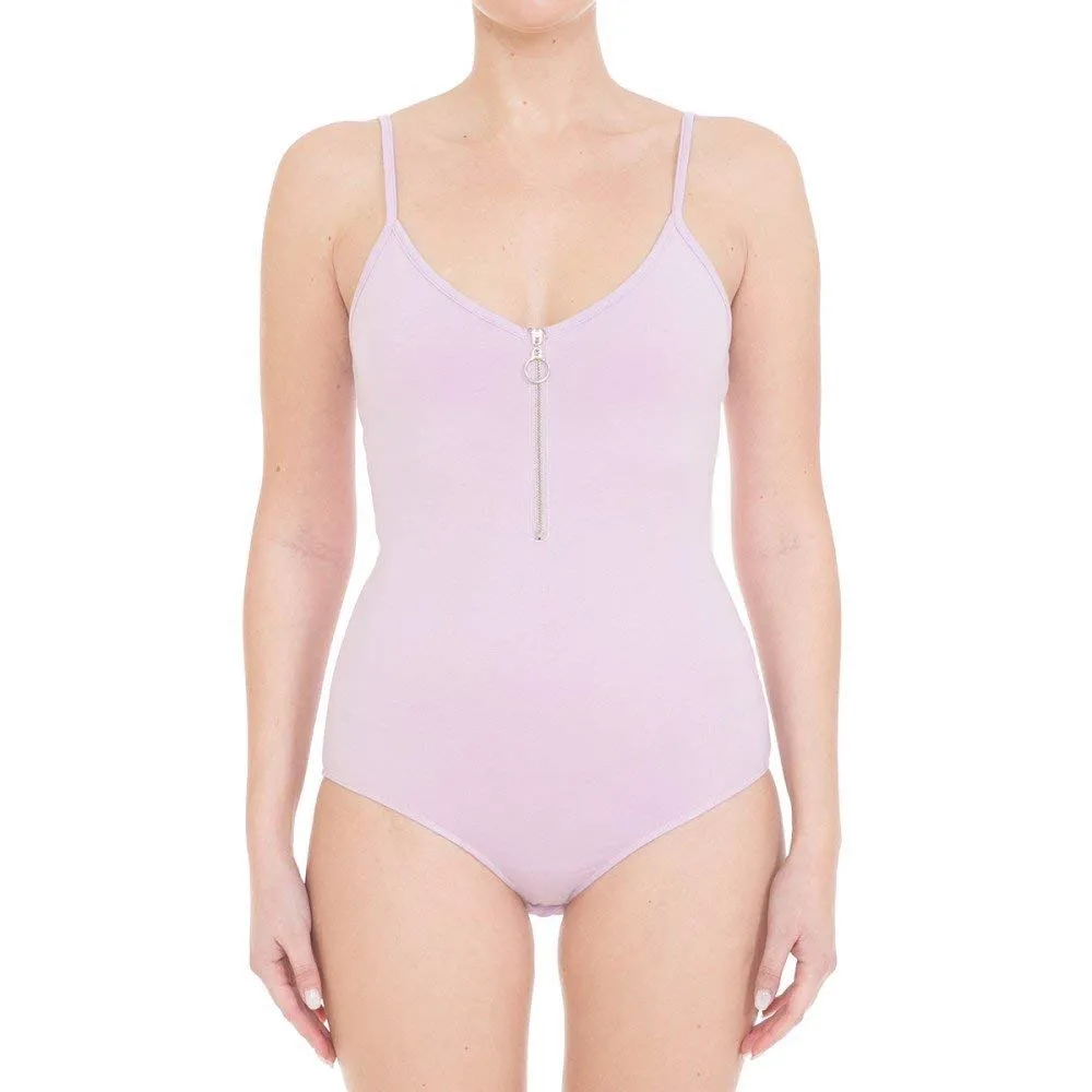 Women's  O-Ring Zip Up Cami  Spaghetti Strap Bodysuit