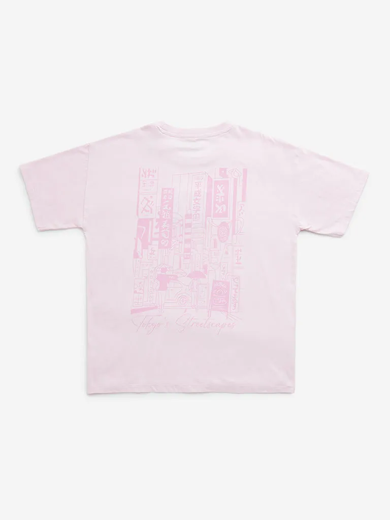 Y&F Kids Pink Tokyo-Inspired Graphic Cotton T-Shirt