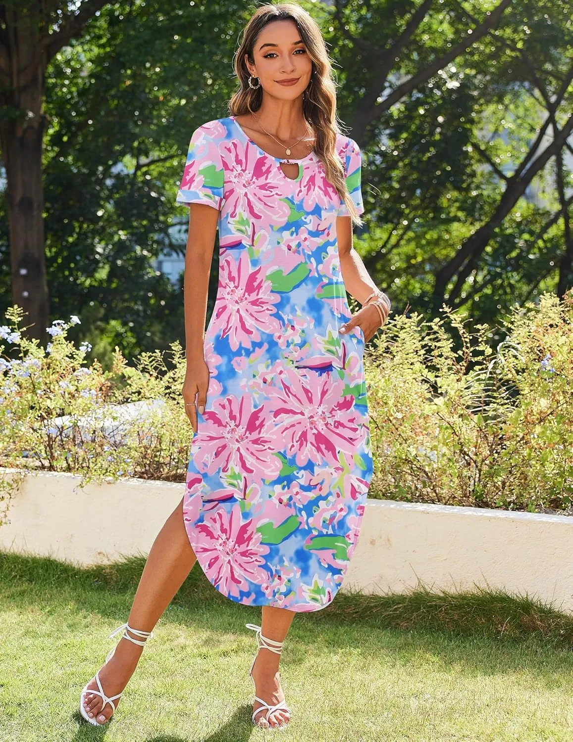 Zeagoo Maxi Dress with Pockets Short Sleeve Sundress