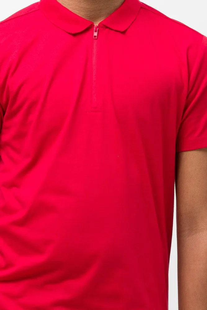 Zip Up Short Sleeve Golfer Red